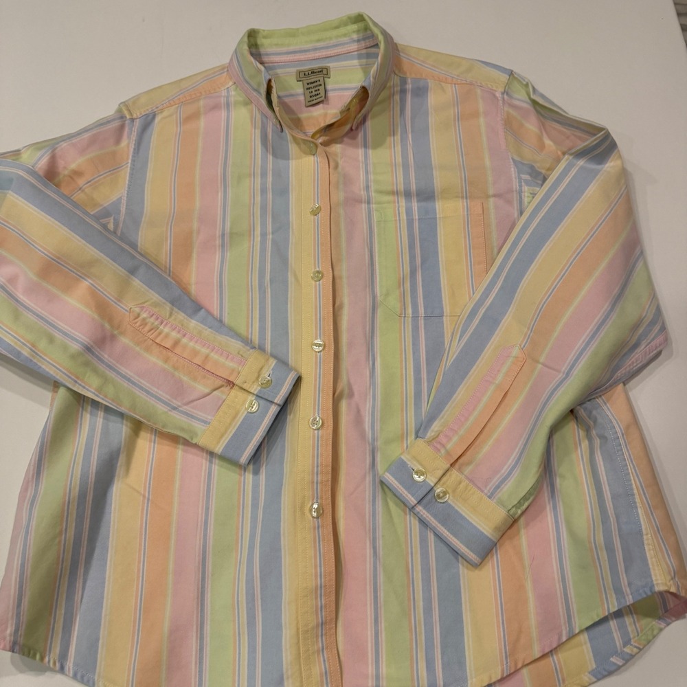 LL Bean Womens Large Pastel Striped Cotton Oxford Button Down Shirt 0SQ61